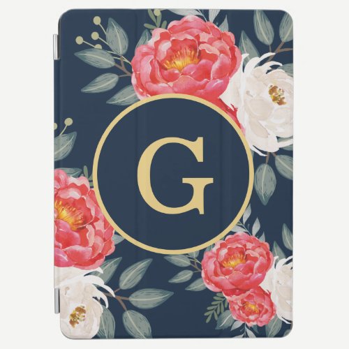 Navy Gold Red Floral / Stylish Botanical Flowers iPad Air Cover