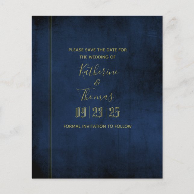 Navy & Gold Regal Save The Date Budget Flyer (Front)