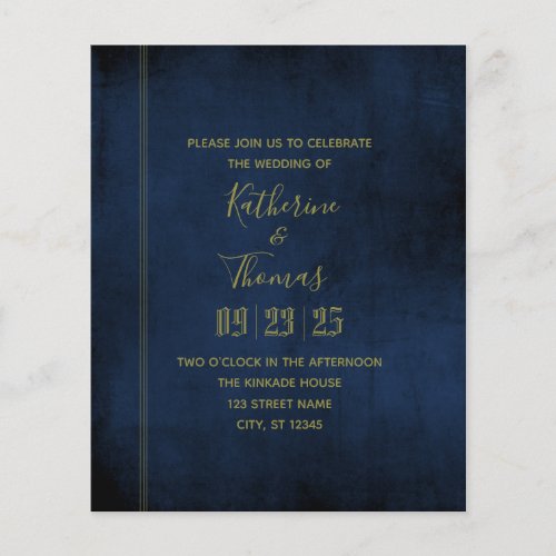 Navy  Gold Regal Wedding Invitation Budget Flyer