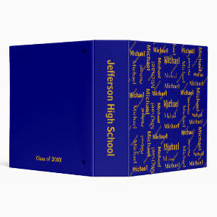 Navy & Gold Repeating First & Last Name Class of 3 Ring Binder