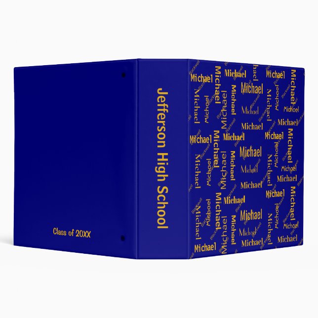  Navy & Gold Repeating First & Last Name Class of 3 Ring Binder (Background)