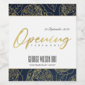 NAVY GOLD ROSE FLORAL GRAND OPENING CEREMONY WINE LABEL (Single Label)