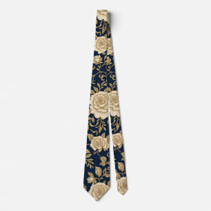 Navy Gold Rose Neck Tie