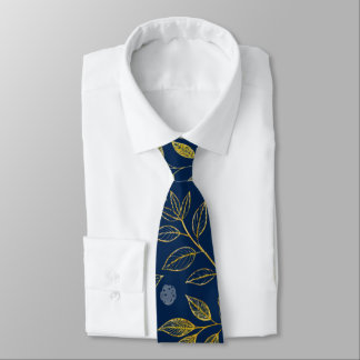 Navy & Gold Rose  – Seamless Botanical Pattern Neck Tie