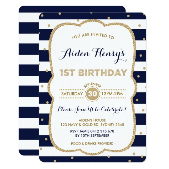 Navy Gold Royal Prince 1st Birthday Invitation Zazzle Com