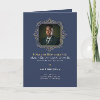 Navy & Gold Royal Theme Photo Funeral Program