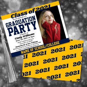 Navy Gold School Colors Photo Graduation Invitation