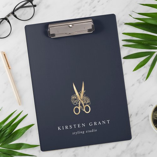 Navy  Gold Scissors Salon Logo Clipboard