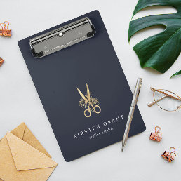 Navy &amp; Gold Scissors Salon Logo Mini Clipboard