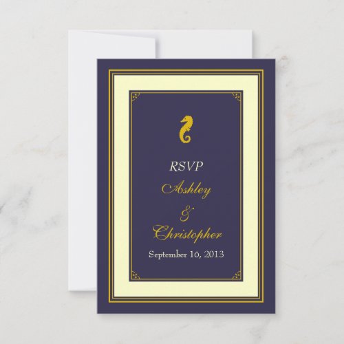 Navy Gold Seahorse Nautical Wedding Response Card Custom Invite