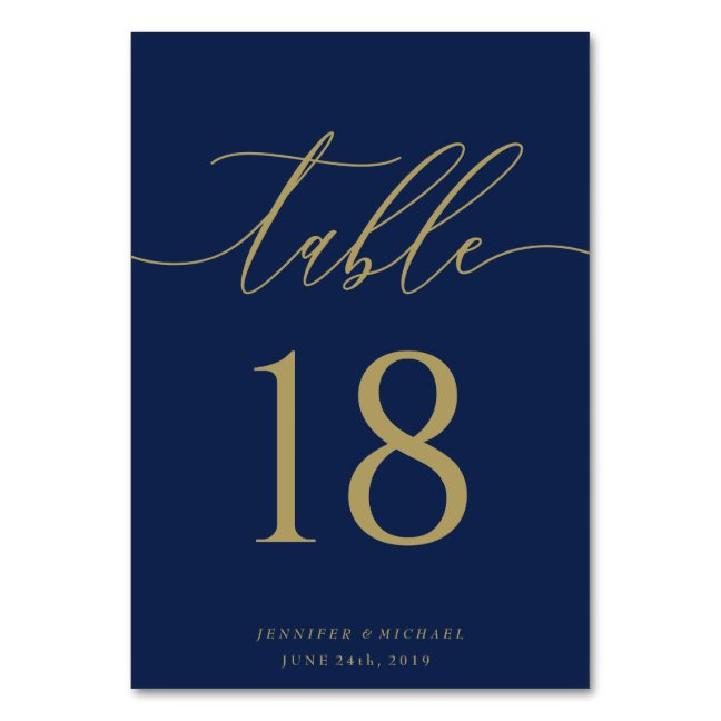 Navy Gold Signature Seat Wedding Party Celebration Table Number
