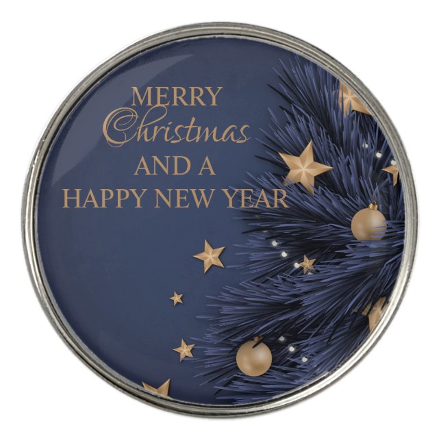 Navy Gold Simple Christmas Day Best  Golf Ball Marker (Front)