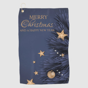 Navy Gold Simple Christmas Day Custom Best Golf Towel
