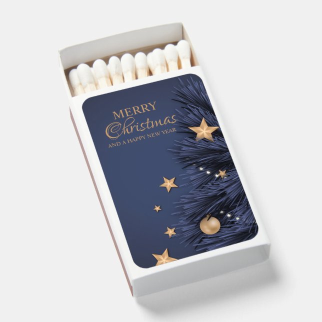 Navy Gold Simple Christmas Day Customizable Matchboxes (Front Open)