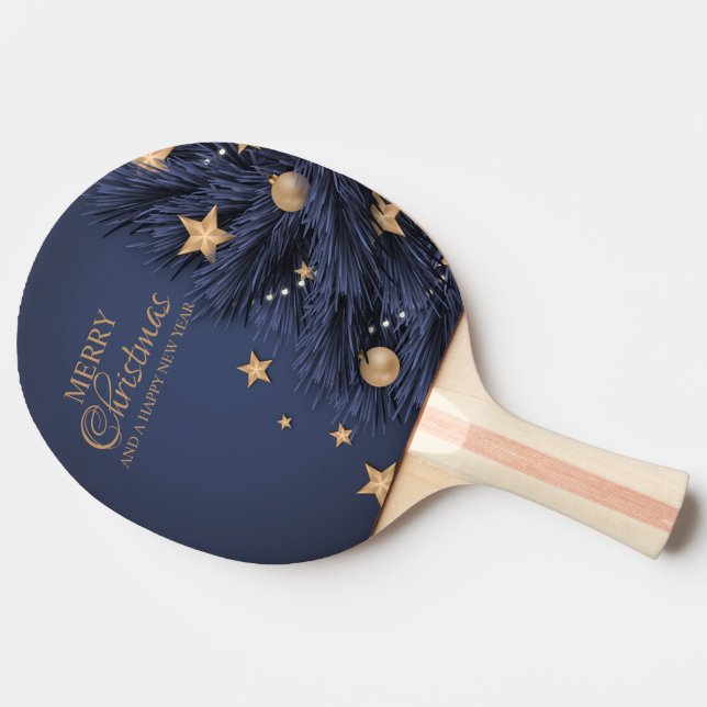 Navy Gold Simple Christmas Day Ping pong paddles (Side)