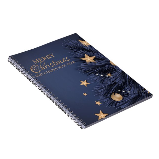 Navy Gold Simple Christmas Day Spiral Photo  Notebook (Right Side)