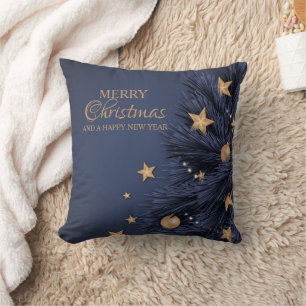Navy Gold Simple Christmas Day Throw Pillow 16"