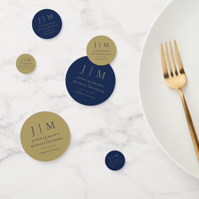 Navy Gold Simple Formal Monogram Classic Wedding Confetti