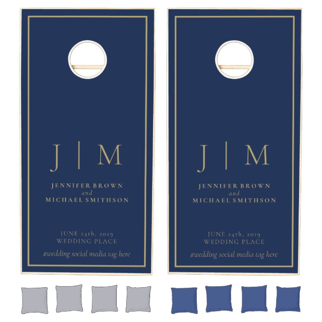 Navy Gold Simple Formal Wedding Couple Cornhole Set