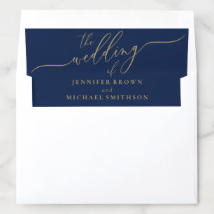 Navy Gold Simple Formal Wedding Envelope Liner