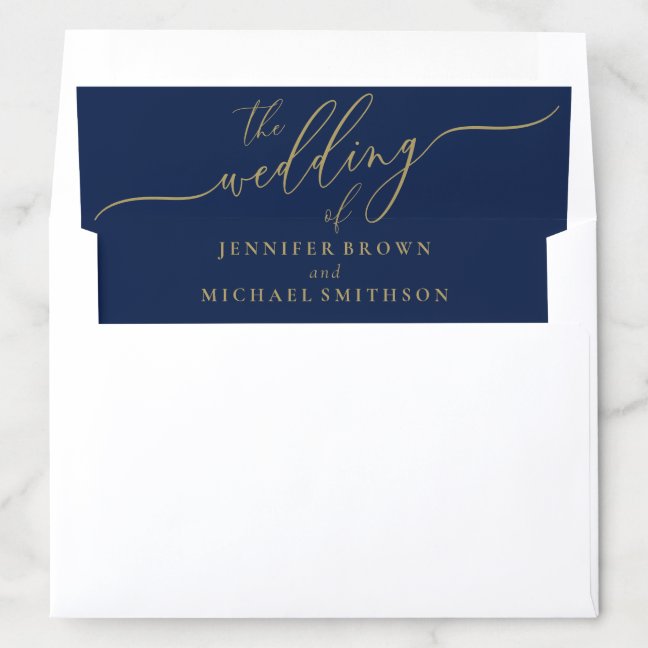 Navy Gold Simple Formal Wedding Envelope Liner