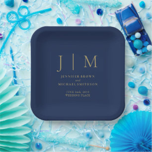 Navy Gold Simple Minimal Formal Modernist Paper Plates