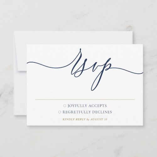 Navy Gold Simple Minimalist Modern Wedding RSVP Card