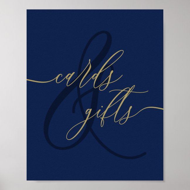 Navy Gold Simple Scripted Cards Gifts Poster