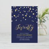 Navy & Gold Simple Seventy 70th Birthday Party Invitation (Standing Front)