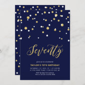 Navy & Gold Simple Seventy 70th Birthday Party Invitation (Front/Back)