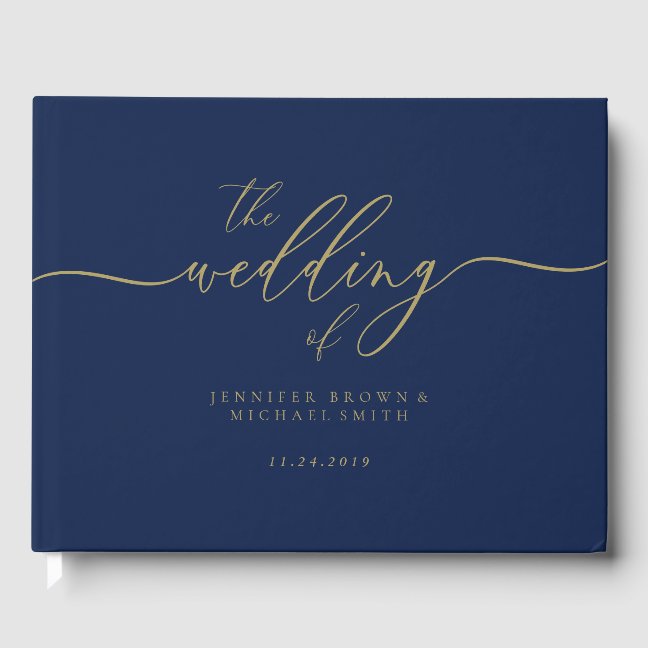 Navy Gold Simple Wedding Guest Book