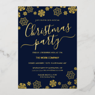 Navy Gold Snowflake Corporate Christmas Party Foil Invitation