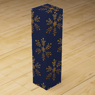 Navy & Gold Snowflake Wine Box