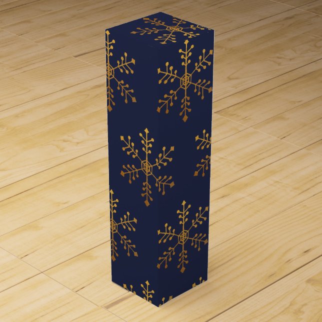 Navy & Gold Snowflake Wine Box (Front)
