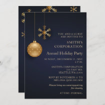 Navy Gold Snowflakes Corporate Holiday Party  Invitation
