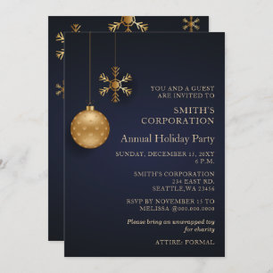 Navy Gold Snowflakes Corporate Holiday Party  Invitation