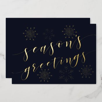 Navy Gold Snowflakes Seasons Greetings Foil Holiday Card by XmasMall at Zazzle