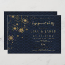 Navy Gold Snowflakes Winter Engagement Party  Invitation