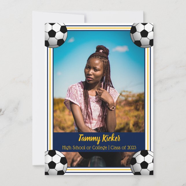 Navy & Gold Soccer Graduation Announcement (Front)