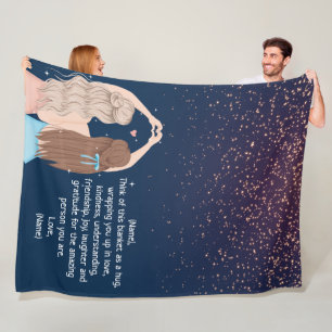 Navy Gold Sparkle Girls Friend Letter Note Fleece Blanket