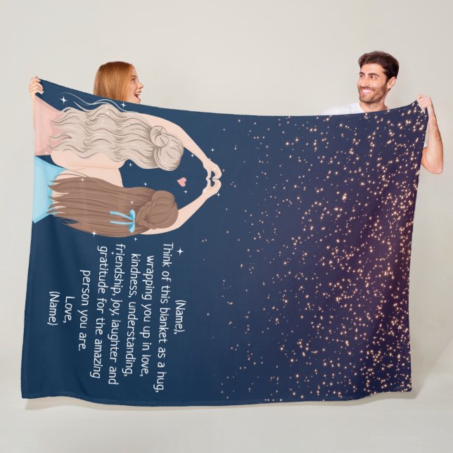 Navy Gold Sparkle Girls Friend Letter Note Fleece Blanket (In Situ)
