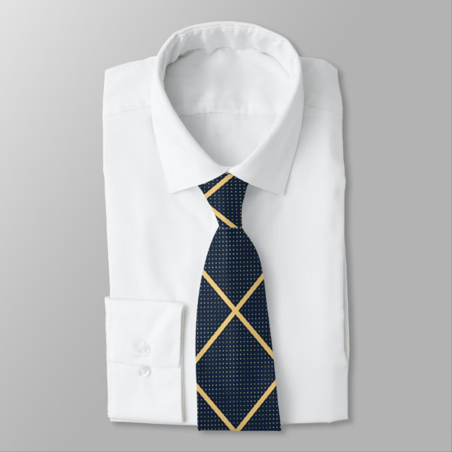 NAVY GOLD STAR GRID MENS TIE (Tied)