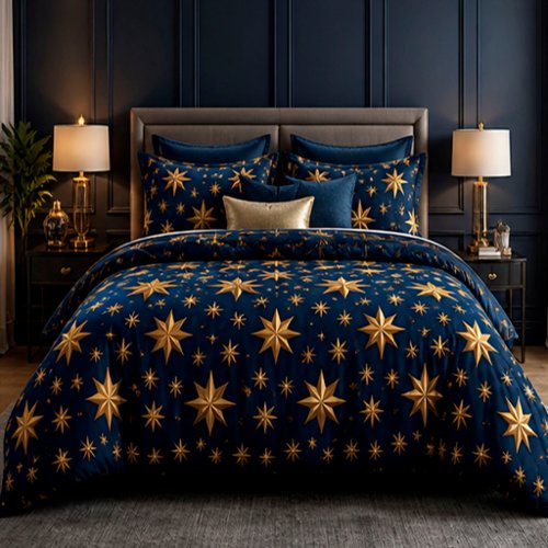 ✨ Navy Gold Star Luxury Bedroom Decor Gift  Duvet Cover