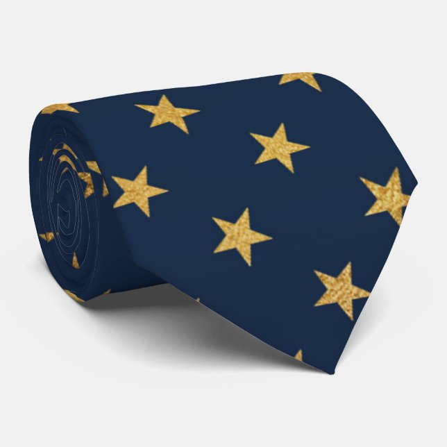 NAVY GOLD STAR MENS TIE (Rolled)