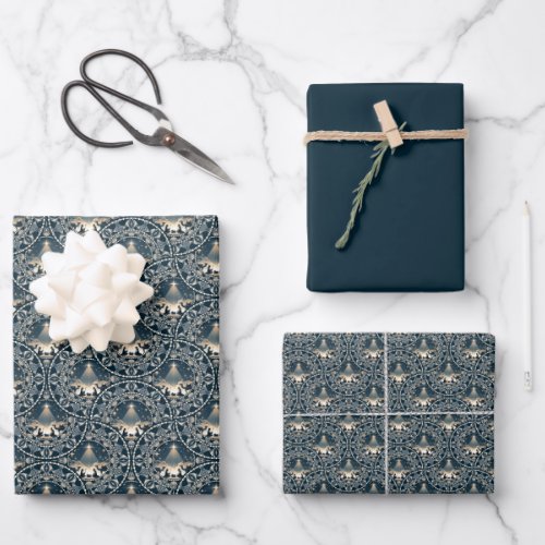 Navy & Gold Star of Wonder Mandala Art Deco Fans Wrapping Paper Sheets