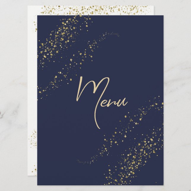 Navy & Gold Stardust Wedding Reception Menu (Front/Back)