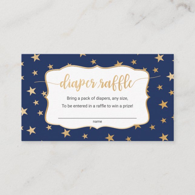 Navy Gold Stars boy diaper raffle card (Front)