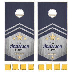 Navy Gold Stars Personalized Cornhole Set