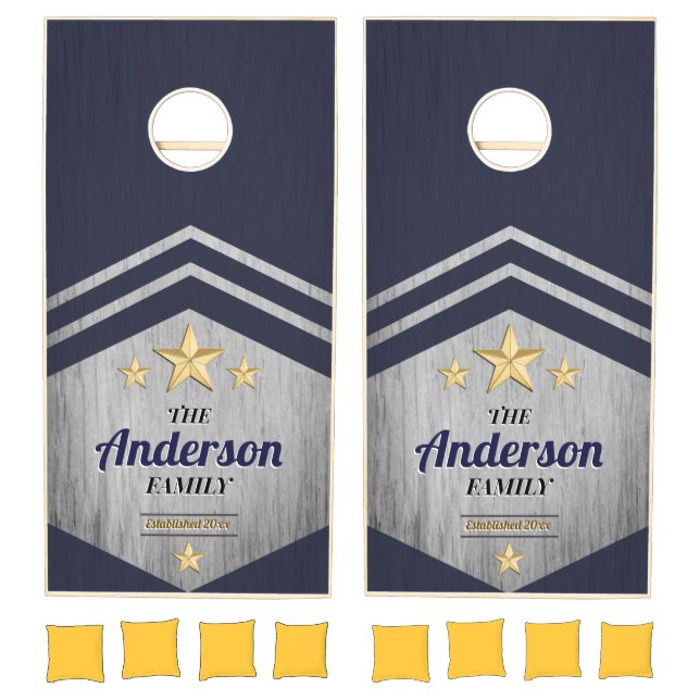 Navy Gold Stars Personalized Cornhole Set (Set)