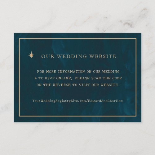 Navy Gold Stars Wedding Website  RSVP QR Cod Enclosure Card